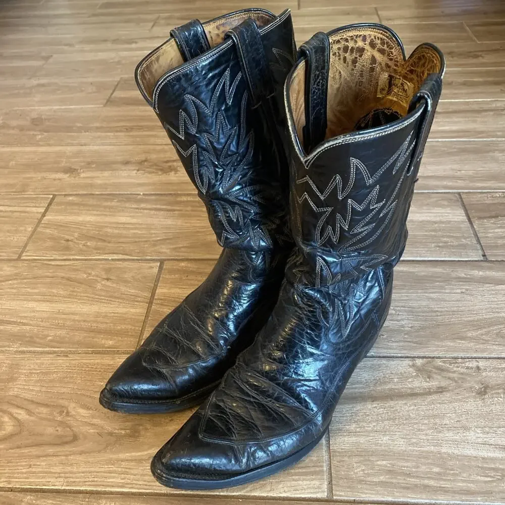 Vintage 1970s Justin Exotic Leather Men's Western Boots Size 10 C #T3552